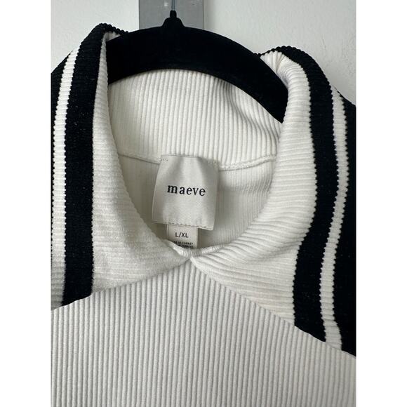 ANTHROPOLOGIE Maeve Ribbed Polo Tank Top Size L/XL Collar Striped Sleeveless A60 - Picture 4 of 7